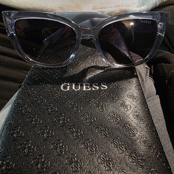 USED...Guess Transparent Blue Sunglasses With Rose Gold Hardware.